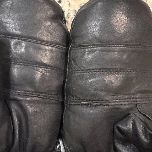 Vtg Kombi Leather Mittens Unisex Medium Black Insulated Wrist Cuff Ski Snowboard - Picture 5 of 9